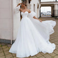 13379#Elegant Open Back A-Line Lantern Sleeves Sweetheart Sweep Train Organza Strapless Simple Wedding Dress Bridal Gown