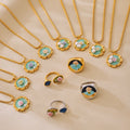 MC285 Wholesale Stainless Steel Necklace 18K Gold Plated Ring Round Enamel Rose Flower Pendant Necklace for Women Jewelry Gift