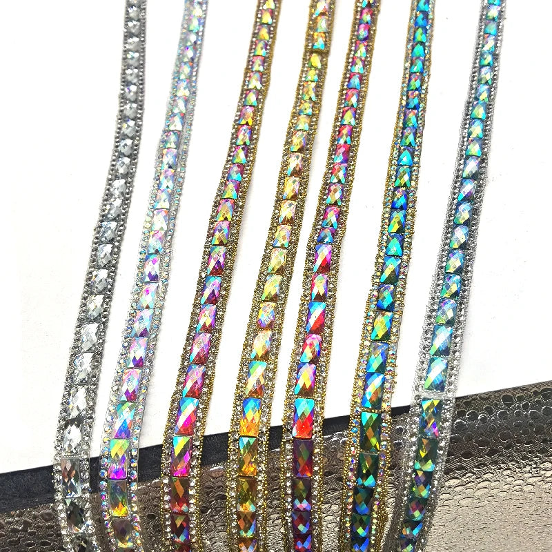 Carnival Crafts Supply Customize Different Colors Rhinestone Ribbon Chain Trims for DIY Garment Processing Accessories