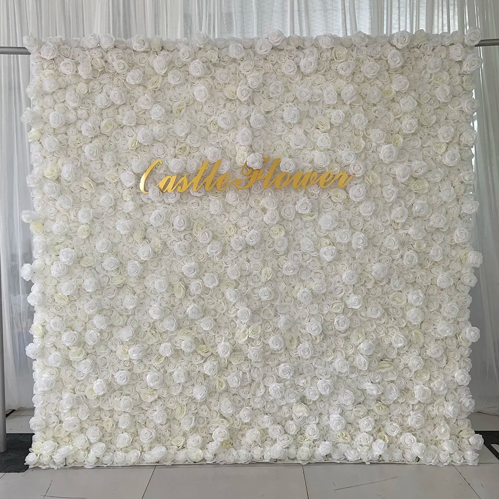 H-012 Custom Wedding Decor Flower Wall Artificial White Rose Floral Panel Flower Wall Backdrop