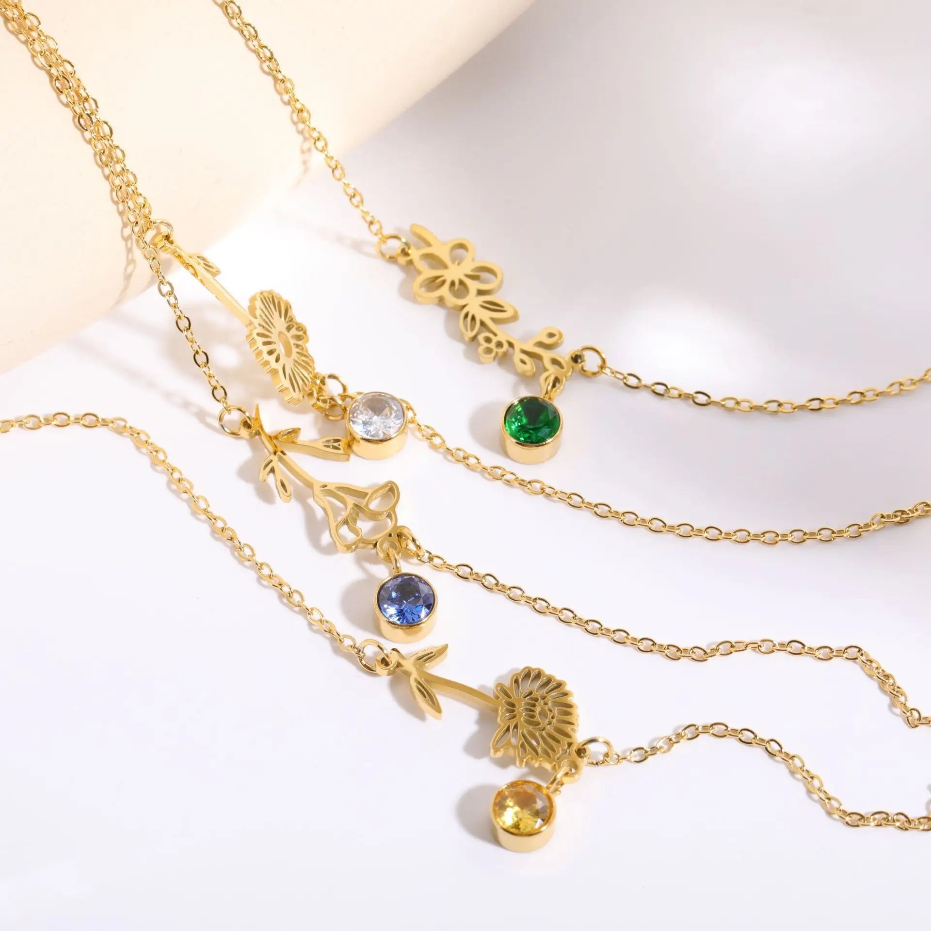 Women Girls' Personalized Birthstone Flower Bracelet Non-Tarnish Waterproof Stainless Steel Gold Jewelry Fashion Charm Bracelets