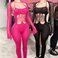 Knit Backless Jumpsuit Women's Clothing Streetwear Casual Hollow Out Romper Fashion One Piece Ladies Jumpsuit for Women