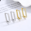 Fashion 925 Sterling Silver Minimalist Earrings Geometric square Oval Shape Row of Diamond Gold Plated Hoop Earrings Women