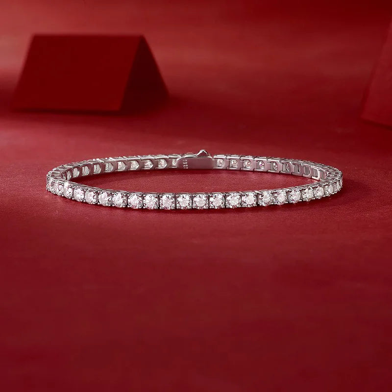 Customized 3mm 4mm 5mm D Color VVS Round Brilliant Cut Moissanite 925 Sterling Silver Tennis Bracelet