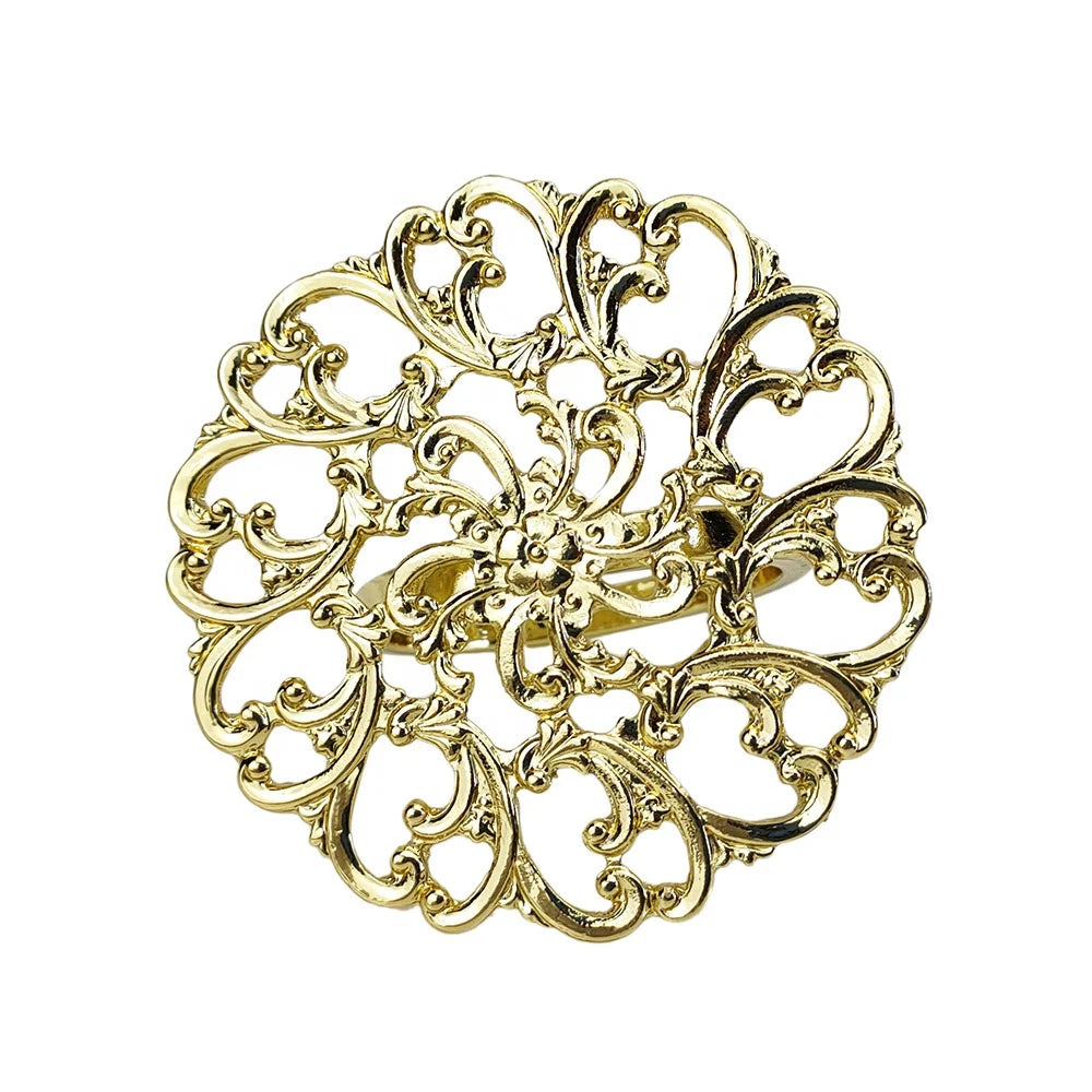 Plated Gold/Silver Metal Eco-Friendly American Style Flower Napkin Ring 4-Piece Set Wedding Decorations
