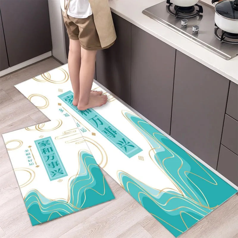 2022 2pc Waterproof Crystal Velvet 3d Printed Kitchen Carpet and Rugs Anti Slip