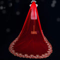 Genya Trendy Romantic 3m Unique Vintage Chinese Red Bridal Veils Luxurious Long Trailing Lace Mesh With Combs