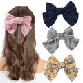 Large Silky Hair Bow Barrettes Printed Ribbon Hair Accessories for Women Girls Teens-Hair Clips