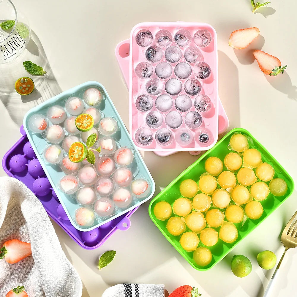 Wholesale Sustainable 25-Grids Small Round Silicone Ice Tray Mold Ice Ball Maker for Ice Cream Creamy Treats and Desserts