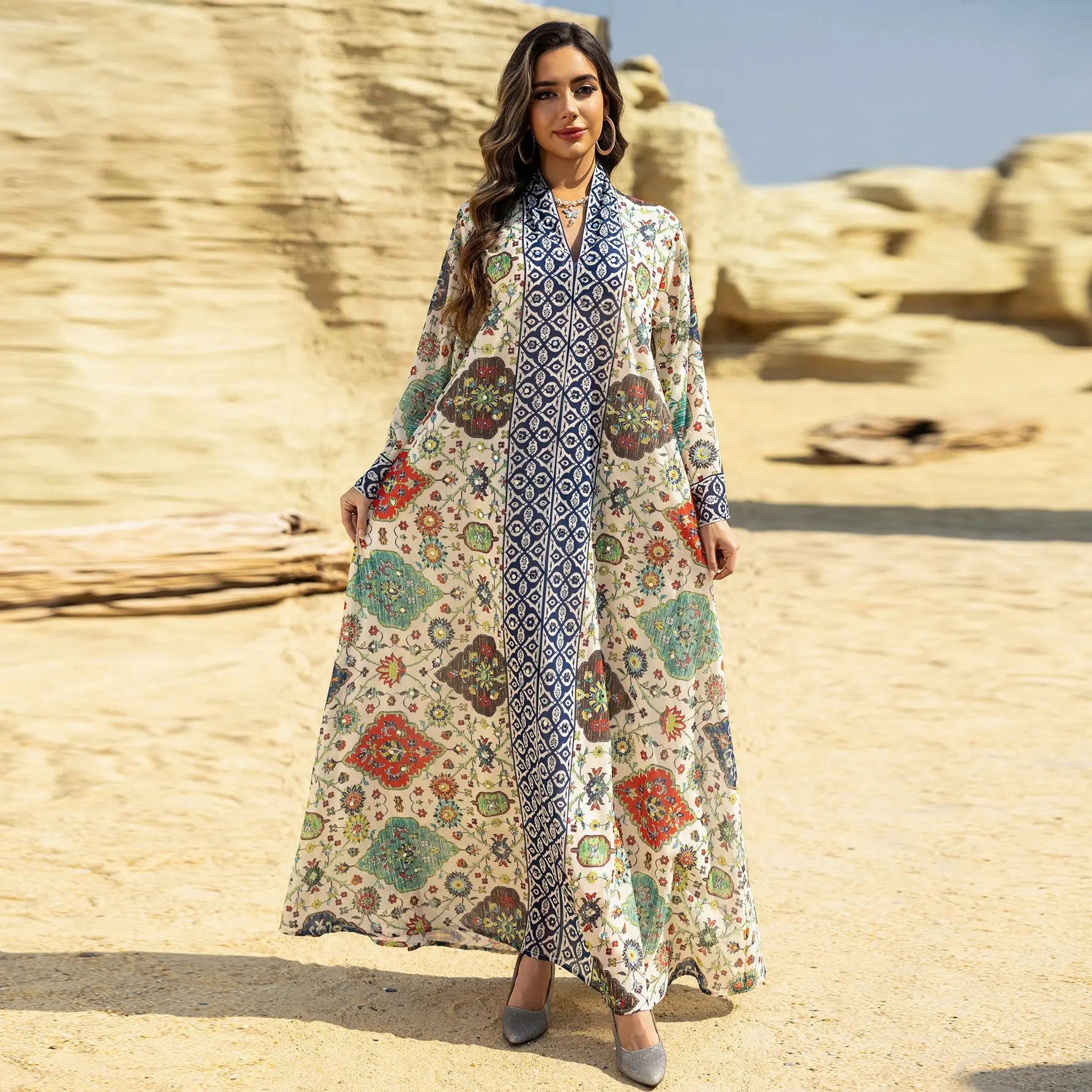 New 2025 Dubai Multi Color Floral Embellished Traditional Islamic Abaya for Women Saudi Arabia Gulf Muslim Modest Clothing