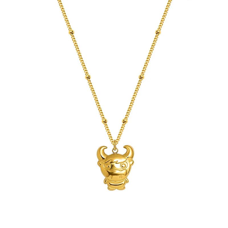 Fashion New Three-dimensional Calf Necklace Stainless Steel Plated 18K Real Gold Necklace Jewelry