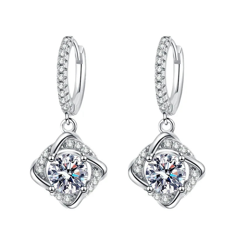 925 Silver Premium Moissanite Charm Earrings Classic Luxury Jewelry for Women's Elegant Geometric Design