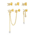 ZUOLA Fine Jewelry Set 925 Silver Posts Studs Earring Star Zircon Chain Tassel Dangle Piercing Stud Earrings Set for Women MegaBDM