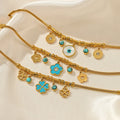 Bohemia Turquoise Bracelets Flower Four Leaf Clover Devil Eye Pendant 18K Gold Plated Stainless Steel Snake Chain Bracelets