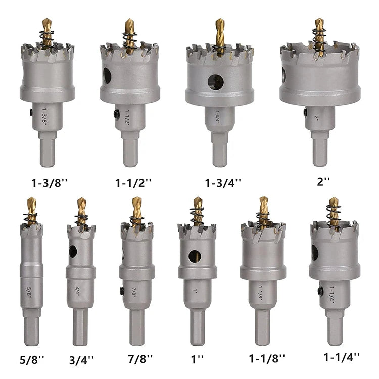 DZ 10pcs TCT Tungsten Carbide Tipped Heavy Duty Hole Saw Kit 5/8''-2'' Drill Bits for Stainless Steel