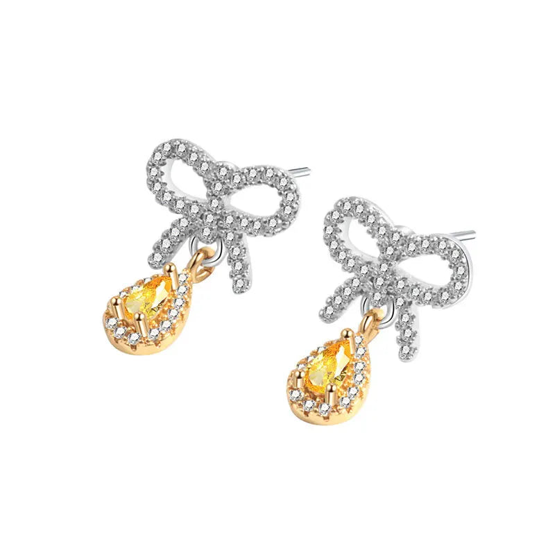 Fashion Street Style Bowknots Earrings for Women Wedding Party Cubic Zircon Dubai Bridal Earring