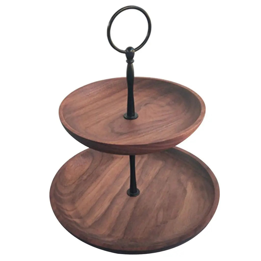 Hot Sell European-style Retro Royal Double-layer Wooden Cake Stand Black Walnut Cake Stand Dessert Display Stand