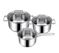 Modern Design 3-Piece Kitchen Gas Induction Cookware Set Stainless Steel Tempered Glass Lid Rounded Bottom Eco-Friendly