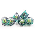 Wholesale Cat Moving Eyeball Green DND Dice 7 PCS Polyhedral Dice Set for Dungeons and Dragons D&D Role Playing Table Games