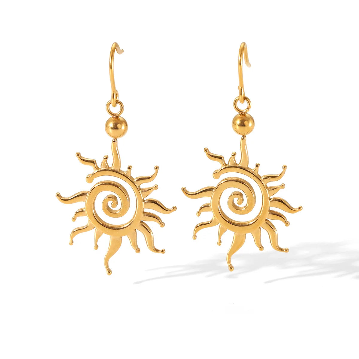 Fashionable 18K Vacuum Gold Plated Stainless Steel Trendy Sun Shaped Ball Dangling Hook Earrings for Girls Gift
