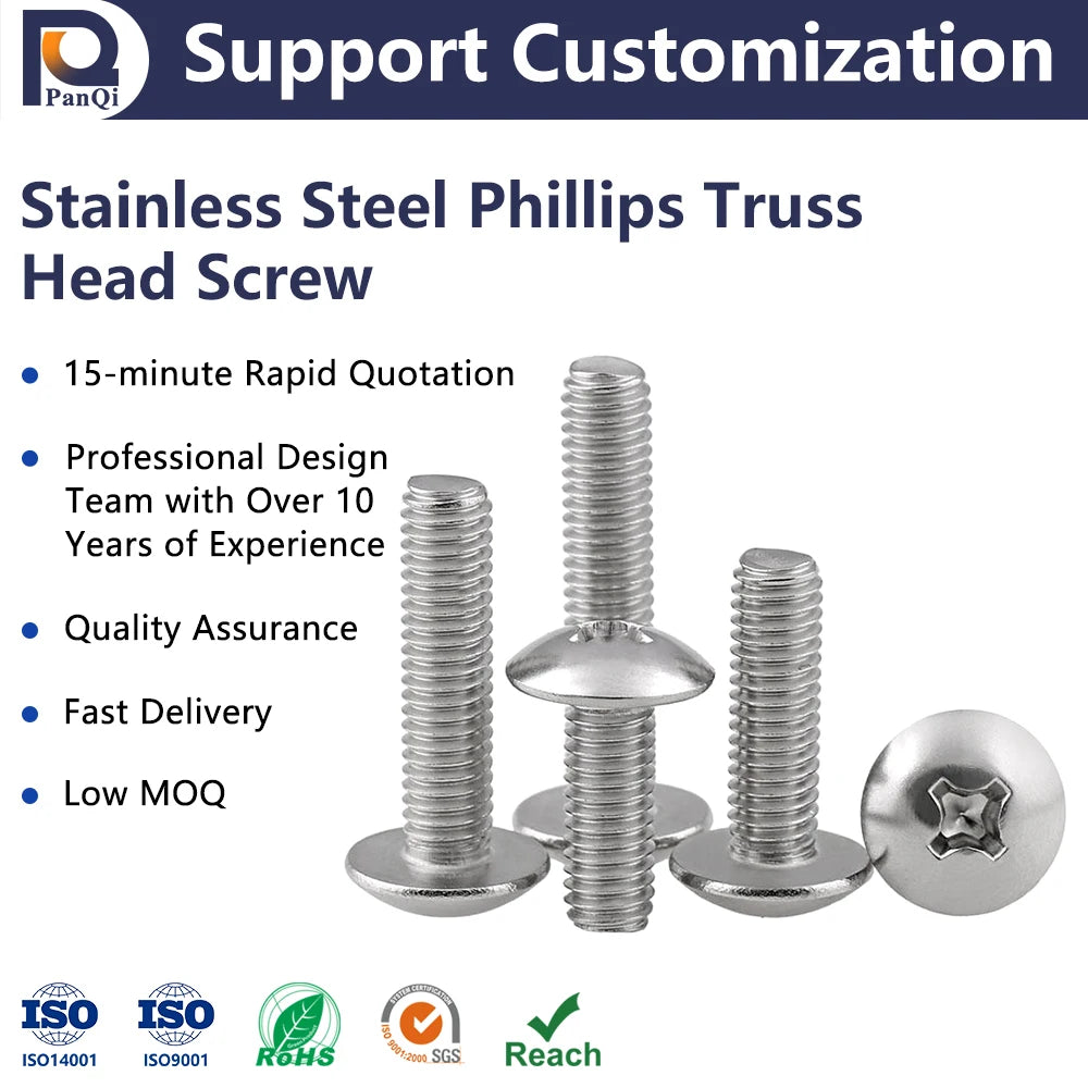 Professional Supply 304 316 Stainless Steel Round Head Phillips Metric Class 4.8 6.8 Umbrella Truss Mushroom Head Machine Screw