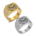 Men's Stainless Steel Cluster Ring Fashionable Classic Style 18K Gold Plated Eagle Domineering Princess Cut Inlay