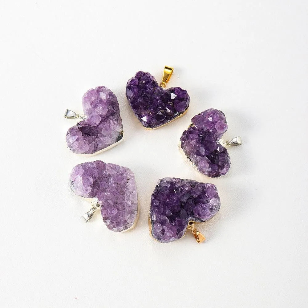 Wholesale Gemstone Jewelry Reiki Natural Healing Crystals Amethyst Cluster Heart Pendant