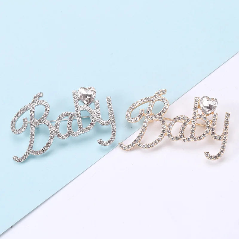 Fashion Lady Accessories Crystal Letters Brooch Pin Baby Brooches for Women Clothes Decoration