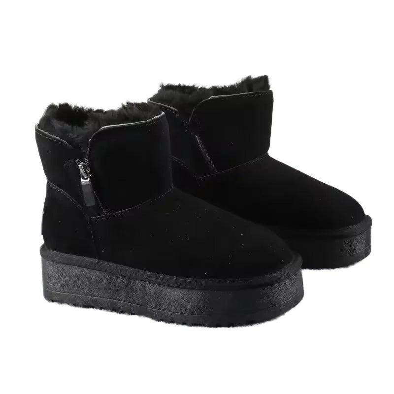 Custom Women's Winter Leather Non-Slip Warm Ankle & Bootie Snow Boots with Wool Lining From Factory