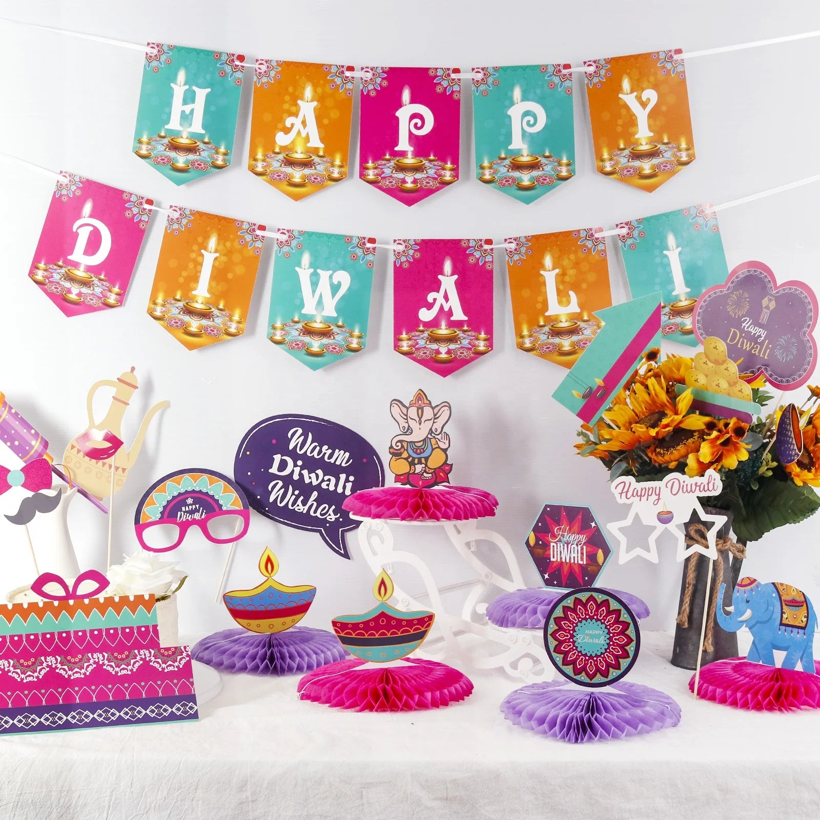 Hindu Party Supplies Happy Diwali Banner Garland Diwali Decorations Photo Booth Props Centerpiece Happy Diwali Decoration
