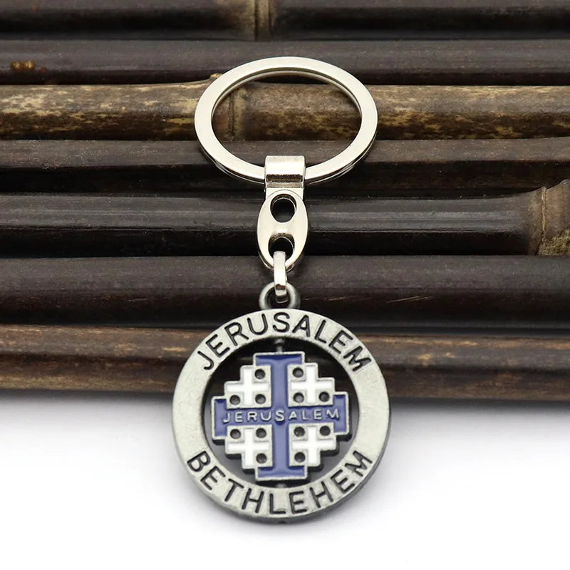 Customized 3D Metal Keychain JERUSALEM Cross Souvenir Creative Cartoon Style Religious Event Gift Alloy Keychain