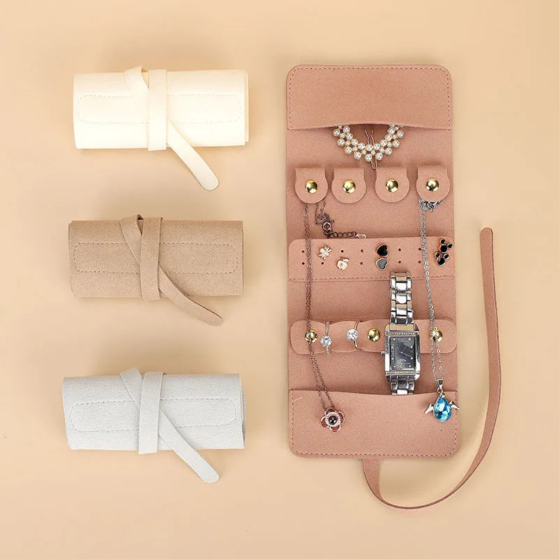 Leather Jewelry Pouch Custom Customizable Luxury Small White Pink Jewelry Roll Pouch Pouches