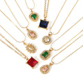 New Trendy Stainless Steel Gold Plated Elegant Colorful Zircon CZ Diamond Rhinestones Pendant Necklace for Women