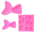 Hot Sale  Durable Non Stick Silicon Fondant Tools 3 Pcs Silicone Mermaid Tail Seashell Fondant Mold Set