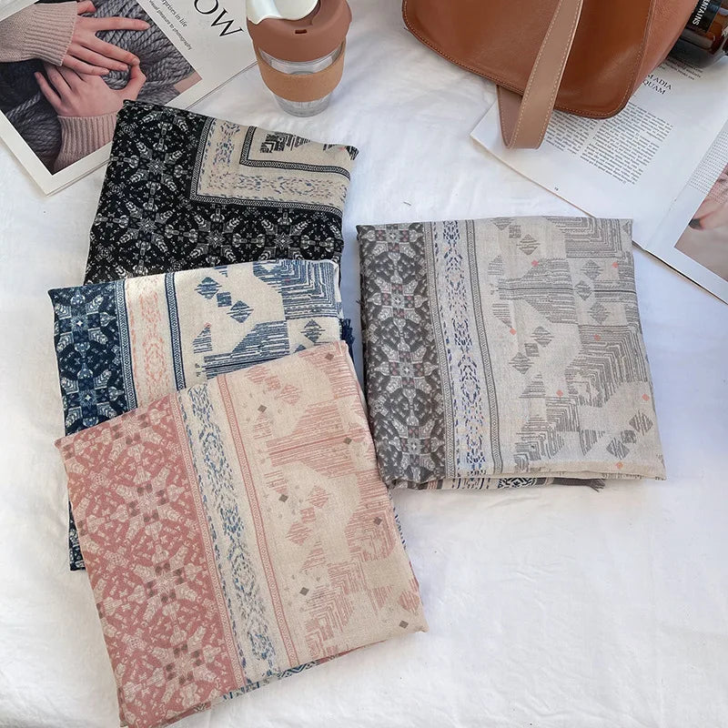 2024 New Fancy New Colorful Flower Printed Cotton Scarves Shawls Women Long Large 180*90cm Crepe Scarf Shawl With Tassel Muslim