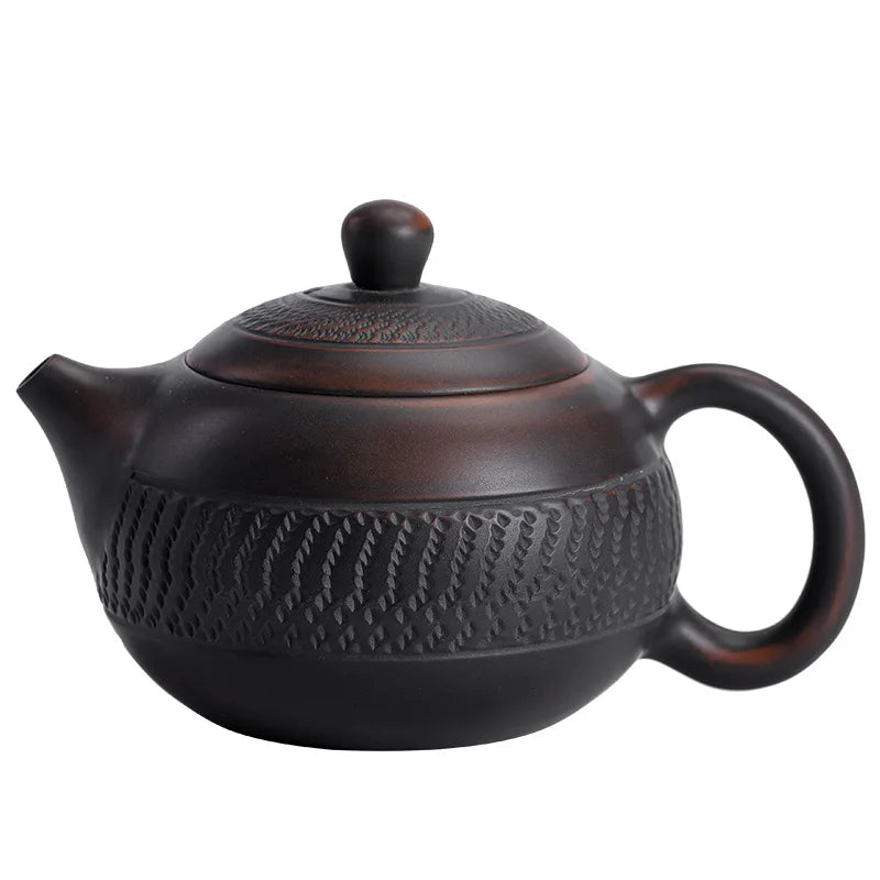Purple Pottery Xi Shi Pot Chinese Style Handmade Jump Knife Pattern Glazed Polished Ceramic Kung Fu Teapot Tea Making Device