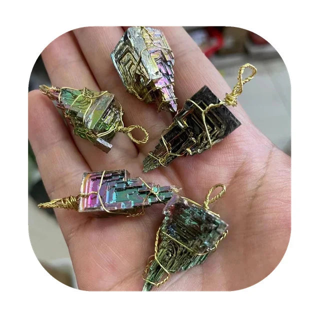 Crystal Spiritual Gem Stone Jewelry Natural Bismuth Ore Raw Stone Crystals Pendants for Gift