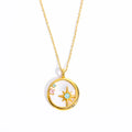 New Hot Selling Blue Zirconium Natural Shell Pendant Necklace Stainless Steel Gold Disk Star Shell Pendant Necklace Women