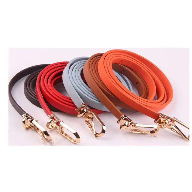 Korean Style Multi-color Ladies Thin 1cm Leather Belt  CTS Skinny Narrow Girls PU Leather Belt 108cm