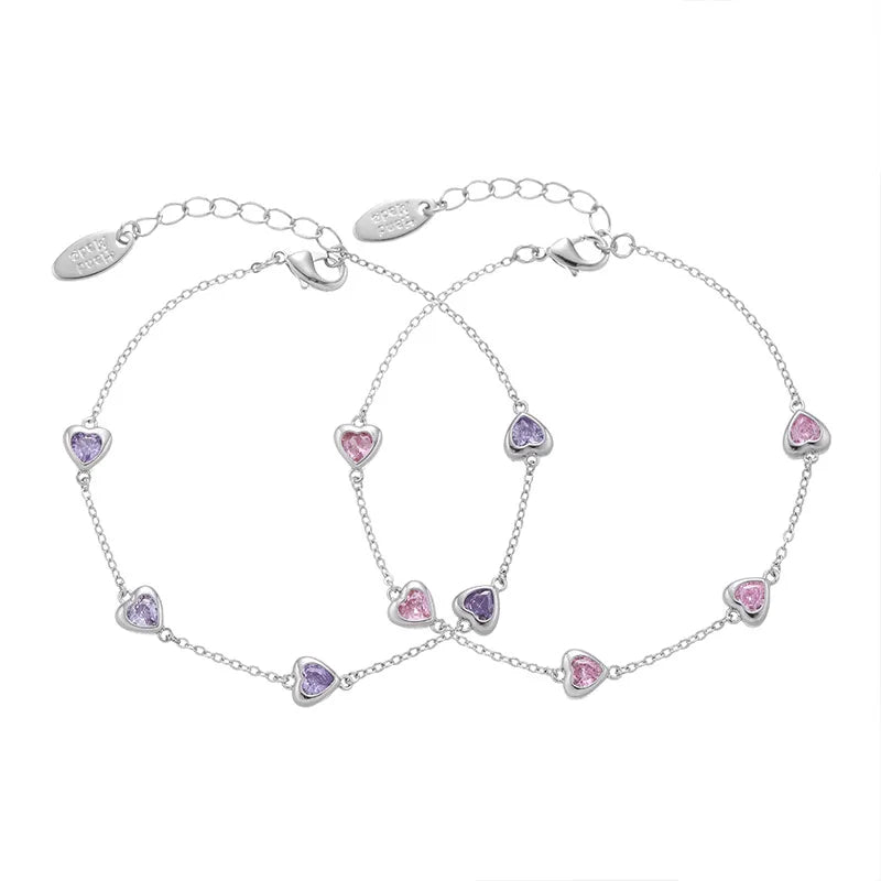 SC Hot Sale Trendy Silver Adjustable Chain Bracelet Simple Stainless Steel Bracelet Fashion Heart Zirconia Bracelet for Girls