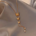 Creative Stainless Steel Multi Layer 3D Butterfly Necklace Long Sweater Chain Non Tarnish Butterfly Necklaces
