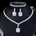 Fashion Bling Square CZ Cubic Zircon Pendant Necklace Bracelet Drop Earring Women Wedding Banquet Bridal Luxury 3pcs Jewelry Set