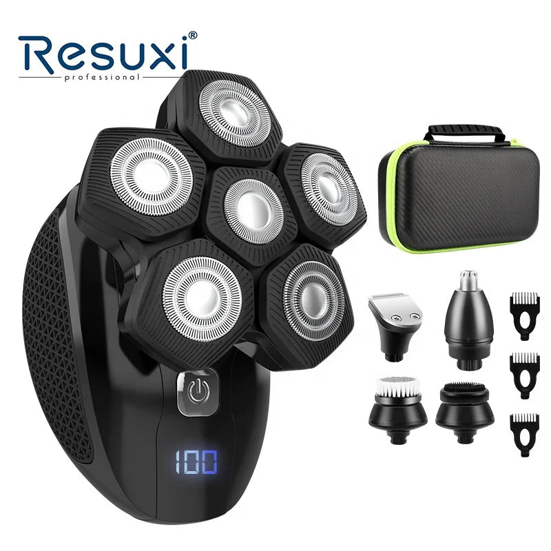 Resuxi LM-180 Rotary Shaver Grooming Kit Waterproof Beard Magnetic Attraction Razor for Men Cordless Electric Bald Shaver 5 in 1