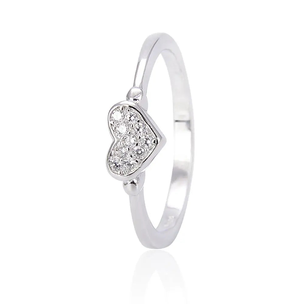 Silver Classic Hearts Ring Solid 925 Sterling Silver Dazzling Zircon Charm Finger Rings for Women Wedding Fine Jewelry