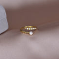 Fashion 925 Sterling Silver Gold Plated Zircon Pearl Adjustable Finger Rings for Women Jewelry YF3002