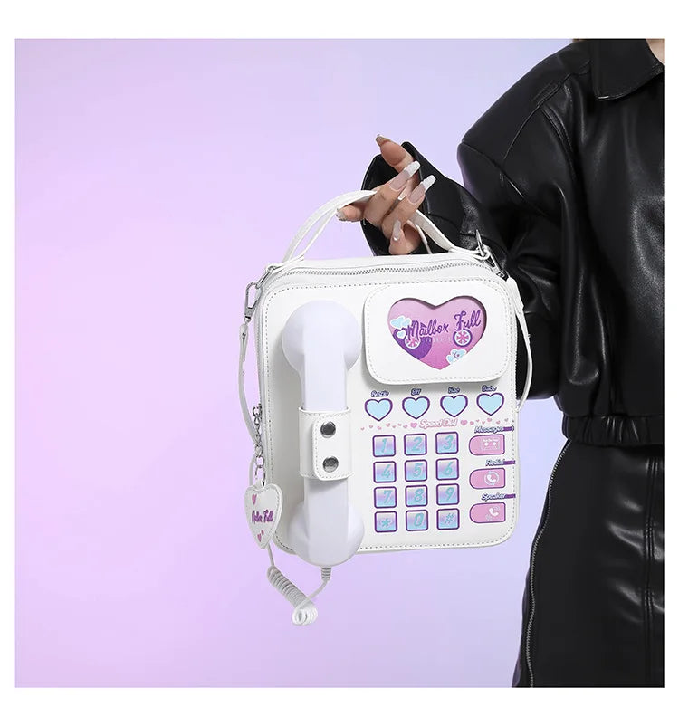 New Arrive Fashion Girl's Cute Design Telephone Shape PU Backpack Creative Idea Style Women Leather Water-proof Shoulder Bag