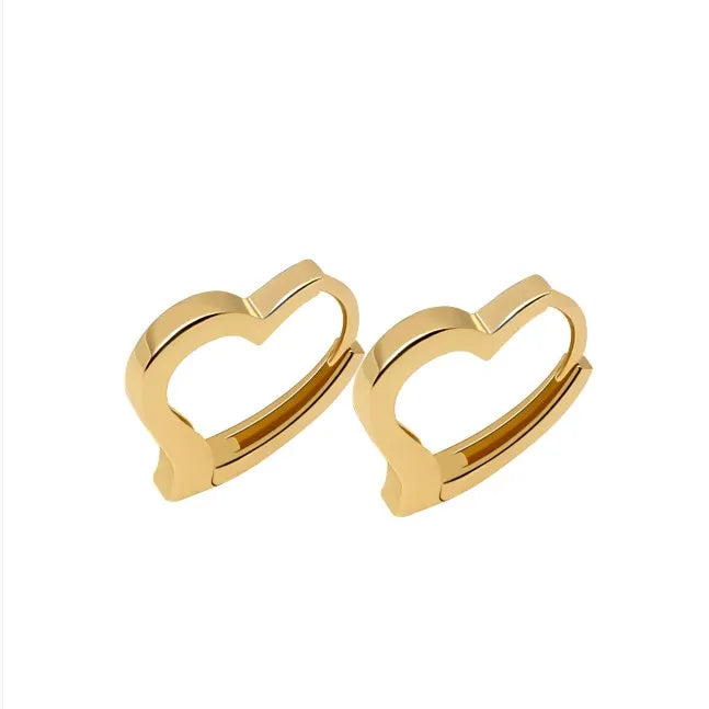 Heart Shape Simple Design 18k Gold Earring Women Gold Jewelry Charm Earrings 18k Real Genuine Solid Yellow Gold Earrings