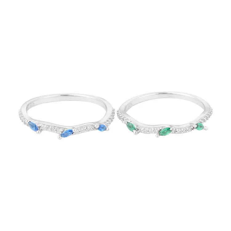 Hot Sale 18K Gold Plated Sterling Silver Wedding Ring Green Blue White Classic Zircon Fashion Design Party Rings