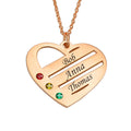 Custom Name Personalised Crystal Birthstone Mothers Day Heart Nameplate Pendant Charm Necklace Gold Plated