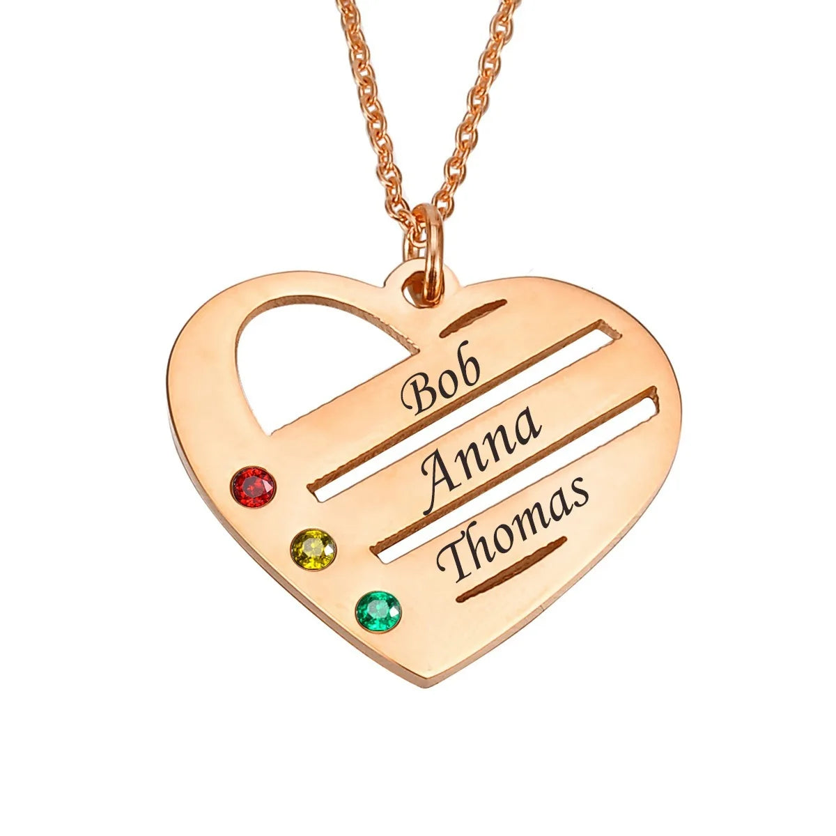 Custom Name Personalised Crystal Birthstone Mothers Day Heart Nameplate Pendant Charm Necklace Gold Plated